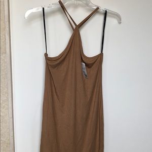 Simple caramel-colored shift dress